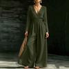 Damen V-Ausschnitt Taillenbetonender Langarm-Jumpsuit, Farbe, Elegant für Arbeit und Abend