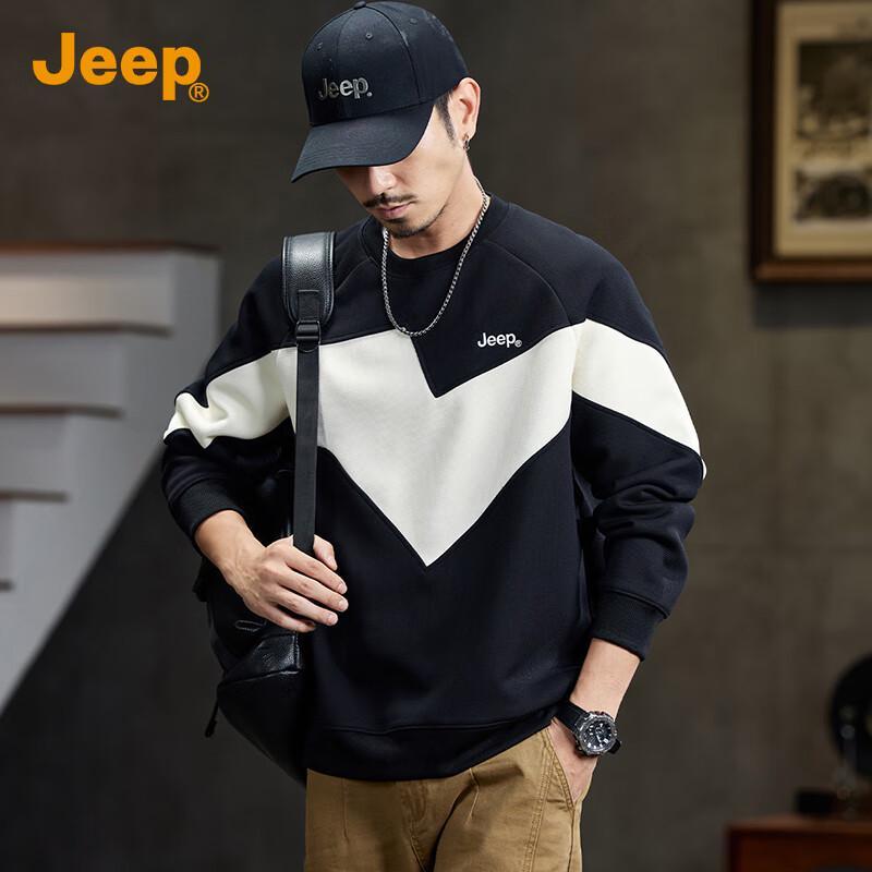JEEP Men's 2025 Autumn/Winter Trendy Spliced Round Neck Pullover Sweatshirt