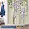 Wisteria Floral Shower Curtain - Lavender Purple & Green Leaves, Soft Green Polyester, 12 Hooks, 70.8x70.8 Inches, Modern Decor