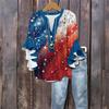 Women's Fashionable Casual Button-Down V-Neck Three-Quarter Sleeve Independence Day Printed Shirt Top