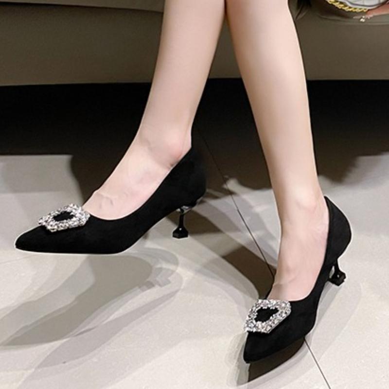 Moda 2025 Primavera Autunno Nuovi Versatili Tacchi Alti Sottili A Punta Scarpe con Tacco Medio Quadrato Fibbia Eleganti Scarpe con Tacco Alto Donna