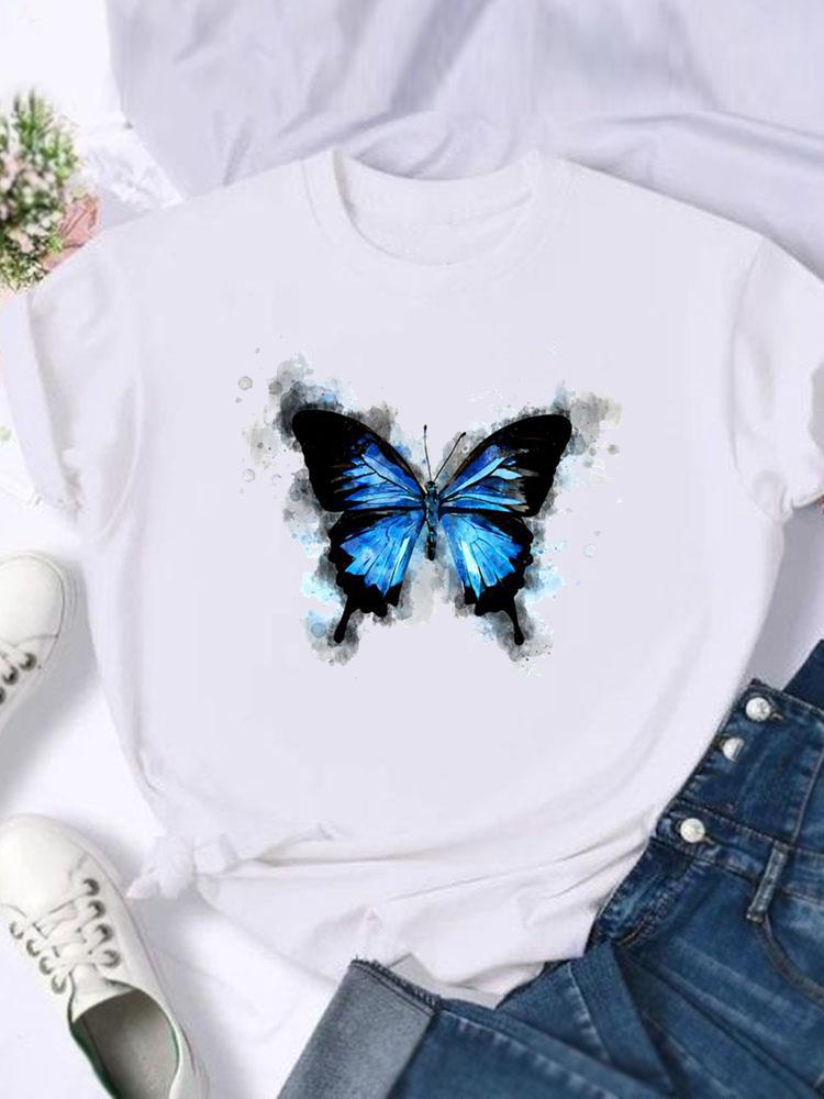 

Womens European and American Clothing Butterfly Letter Printed Shortsleeved Tshirt Tops Graphic T Shirts Harajuku S