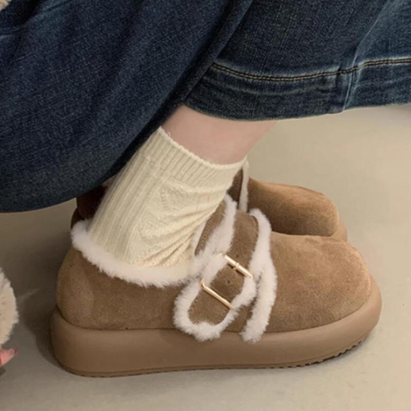 Mode Ballerinas Damen Flauschige Kurze Stiefel Wildleder Mode Schnalle Slipper Schuhe 2025 Winter Neu Lässige Sneaker Designer Elegant Knöchel Knie