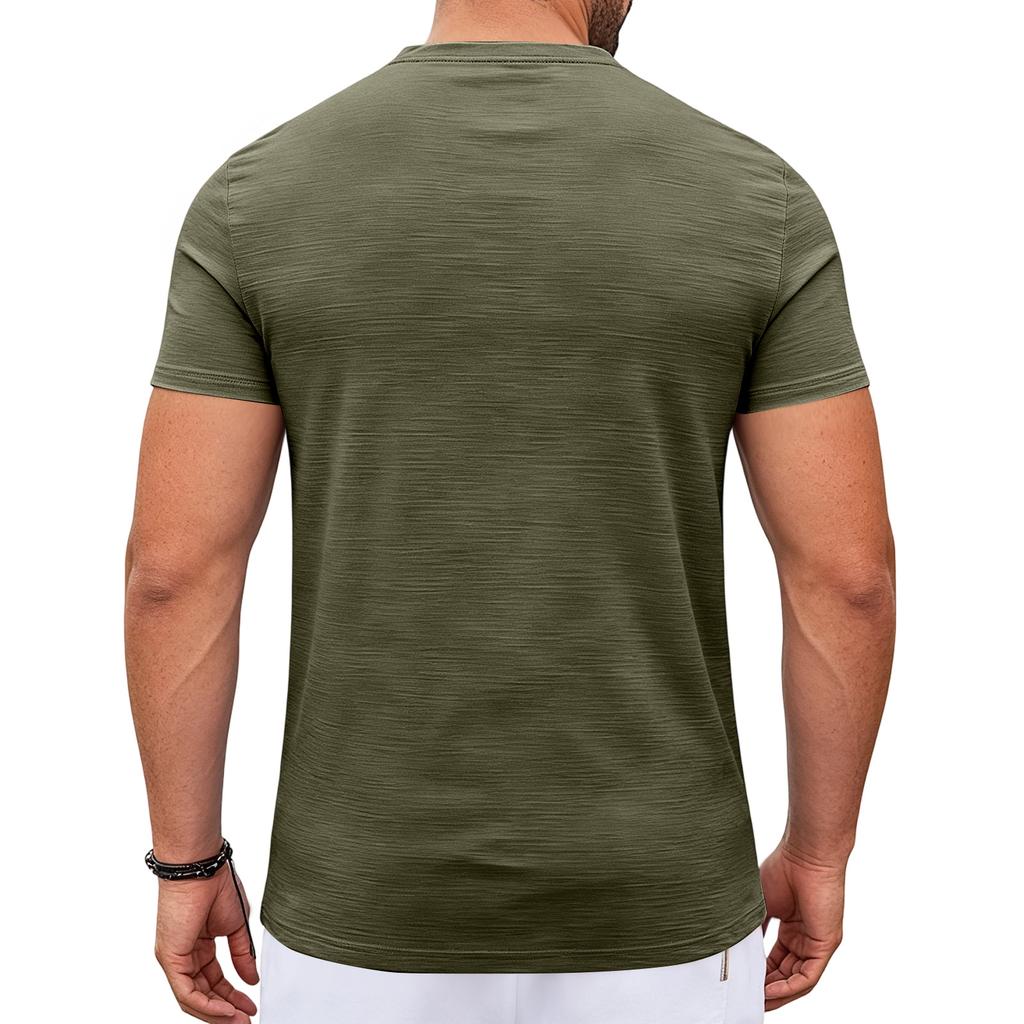 Men's Summer Casual Slim Fit Muscle Texture Henley Short Sleeve T Shirt Lightweight Breathable Vintage Style Tee