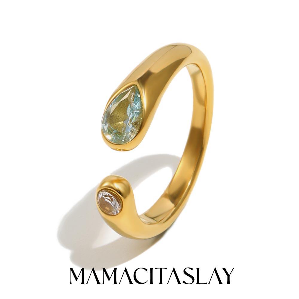 

MamacitaSlay 316L Stainless Steel Multicolour Zircon Open Ring 18K Gold Plated Waterproof Jewelry Women s Minimalist Ring Gift resizable