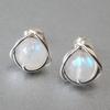 Colorful Imitation Moonstone Earrings For Women, Fashionable Personalized Sweet Jewelry, Line Design Stud Earrings