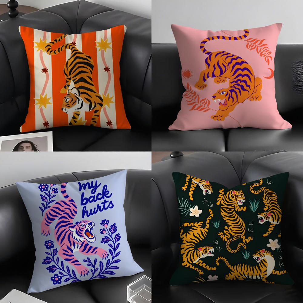 Animal Style Tiger Fashion Cushion Cover Pillowcase Ultra Soft Skin Friendly Fabric Cloud Like Comfort  Concealed Zipper