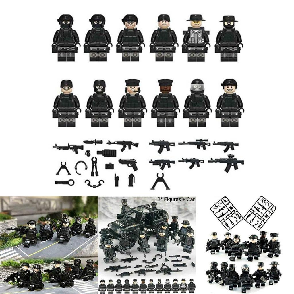 Moc Military Building Block Set Black Swat Jeep With Small Granule Assembly Toy Bag Pieces)