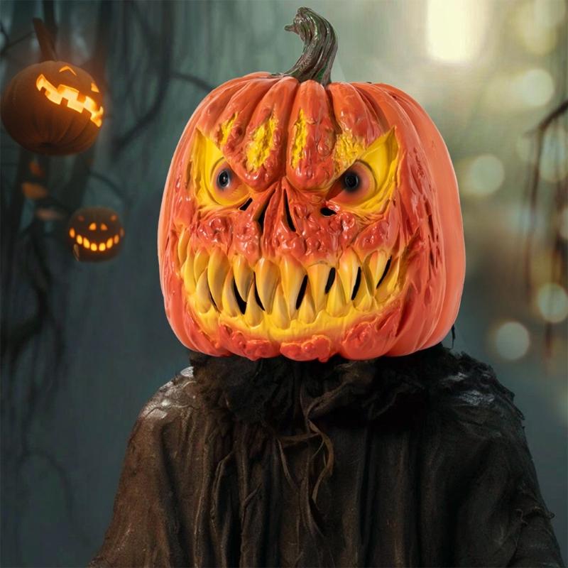 Maschera di Zucca Integrale Copricapo di Zucca di Halloween Maschera di Zucca Traspirante Integrale per Donne Uomini Cosplay di Halloween