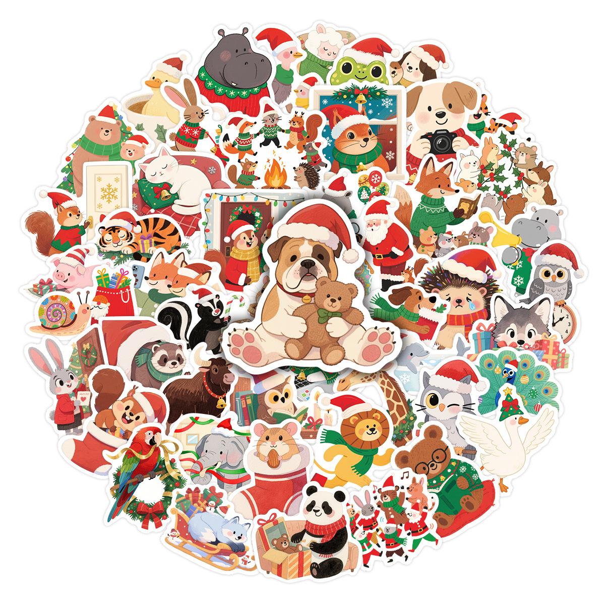 

50 Cute Animal Cartoon Creative Stickers For Christmas To Decorate Phone Cases, Water Bottles, Desktops, And Journals One Size