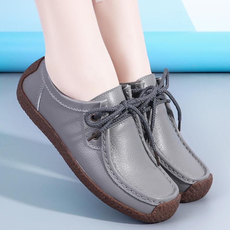 Dámské nadměrné jarní/podzimní šněrovací mokasíny - Pohodlná plochá podrážka, pracovní boty pro maminky