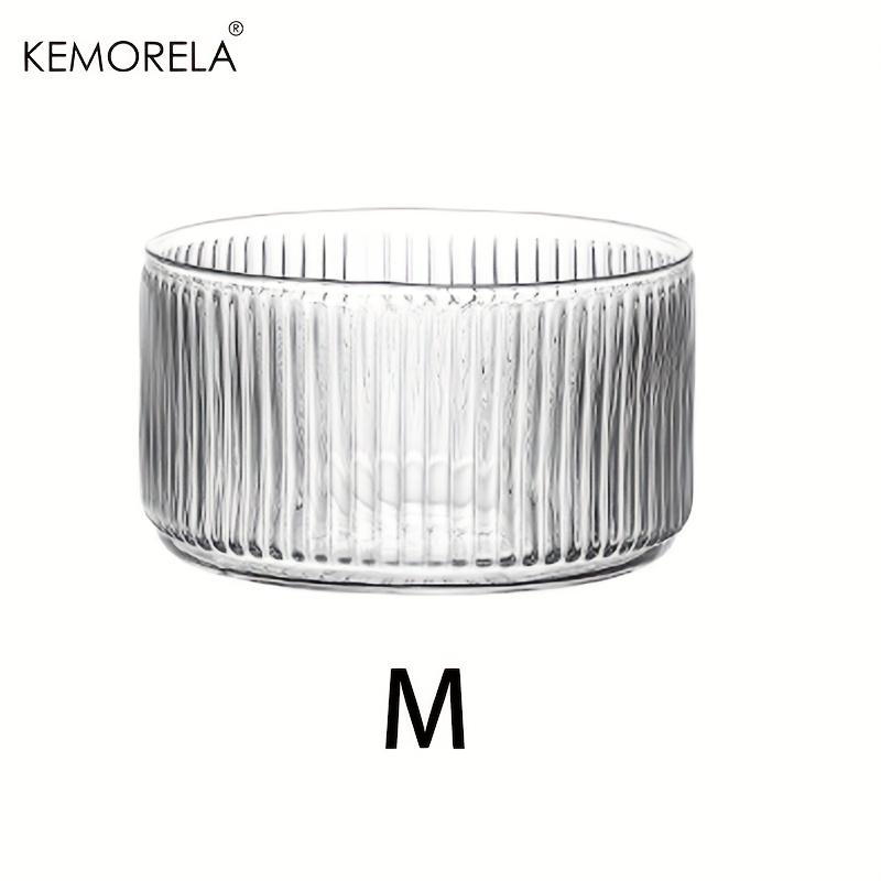 1PCS Striped Glass Salad & Fruit Bowl - Scratch-Resistant Round Serving Dish for Afternoon Tea Dessert Display Iced Fruit Plate