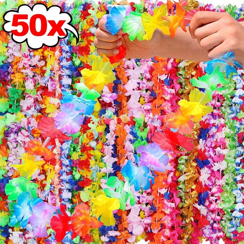 5-50Pcs Artificial Flower Wreath Hawaiian Dance Theme Party Garland Summer Beach Wedding Birthday Party Decorative Supplies