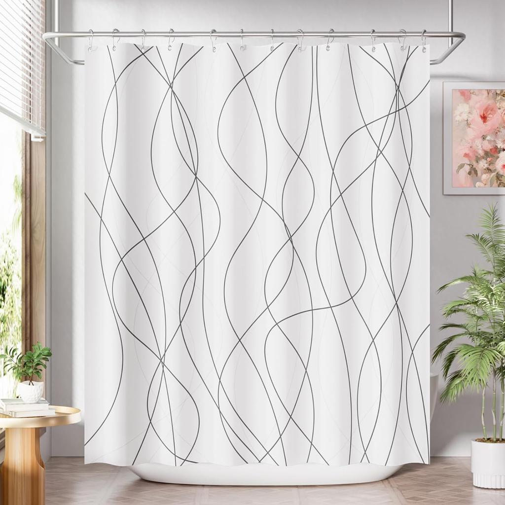 Shower Curtain Blue,Washable Cloth Ombre urtain Hooks, Rustic Waterproof Dark Sea Blue Farmhouse Shower Curtains for Bathroom
