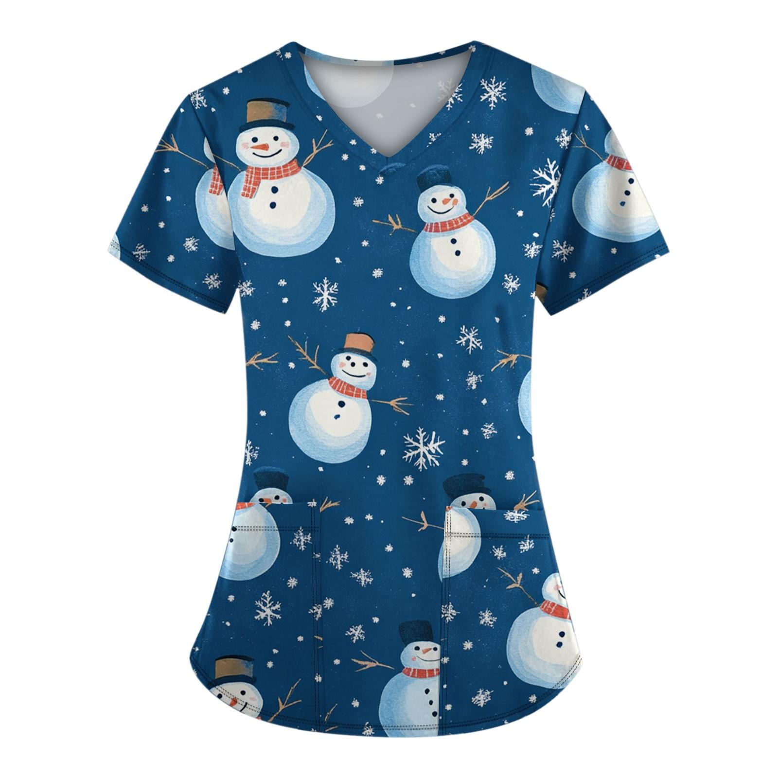 

Жіночі модні робочі футболки з принтом і V-подібним вирізом з короткими рукавами та кишенями XL