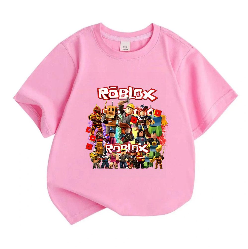 Kids Boys Girls Crew Neck Short Sleeve T Shirt, 100% Cotton Casual Tee with Colorful Game Themed Character Group Print for Children Daily Wear