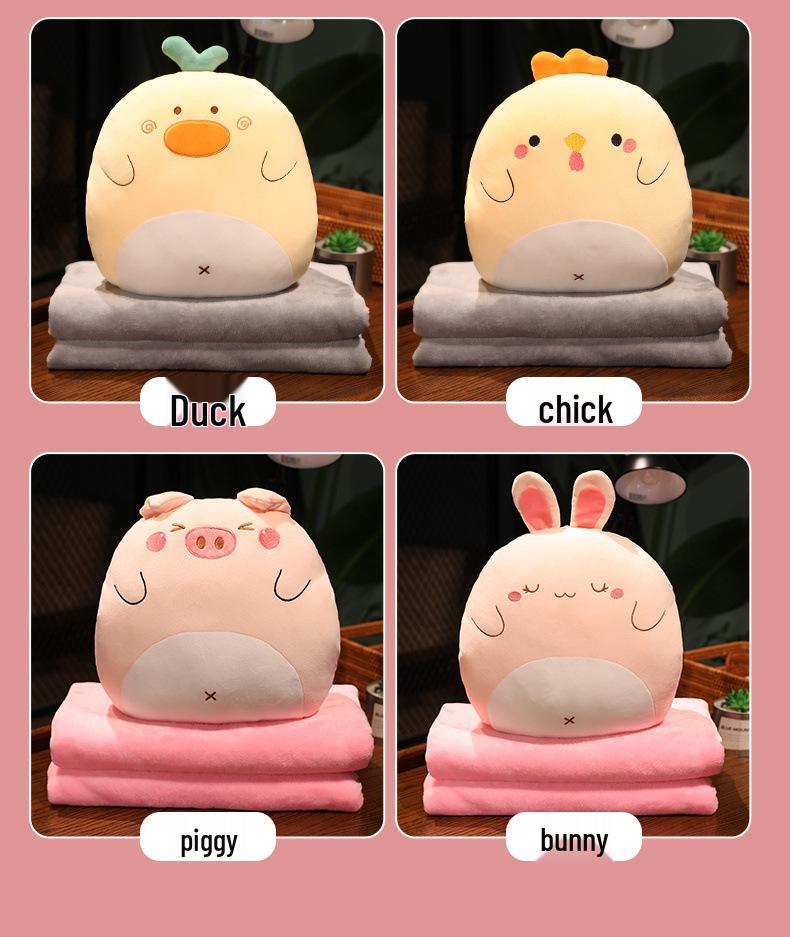 Soft Cute Cartoon Animal Hand Warmer 3-in-1 Pillow Blanket for Office Naps