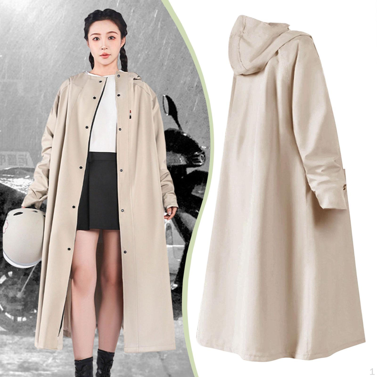 Adult Hooded Rain Cape, Waterproof, Reusable Long Coat Made of Reinforced Oxford , Windproof Jacket, Khaki M