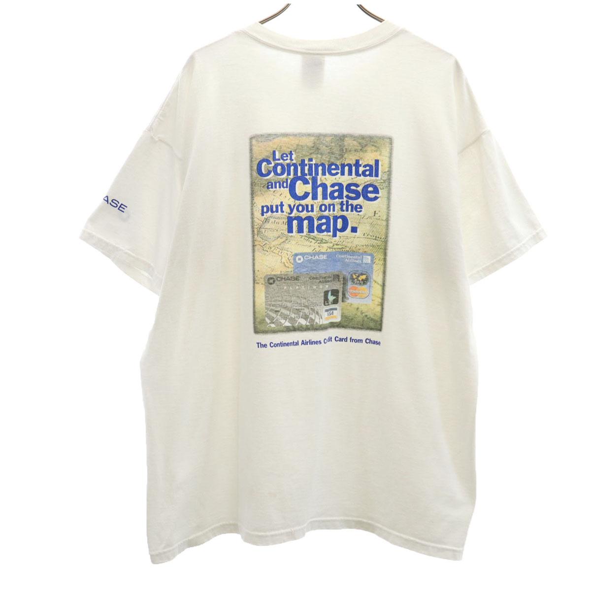 

FRUIT OF THE LOOM ЛУЧШИЙ 90-х Старый Принт на спине Continental Airlines Chase Bank Футболка с коротким рукавом Мужская Б/У