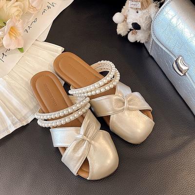 Beaded Soft Bottom Flat Bottom Bag Head Half Slippers Women's Summer Wear 2025 New Beautiful with Skirt One Word Cool Slippers