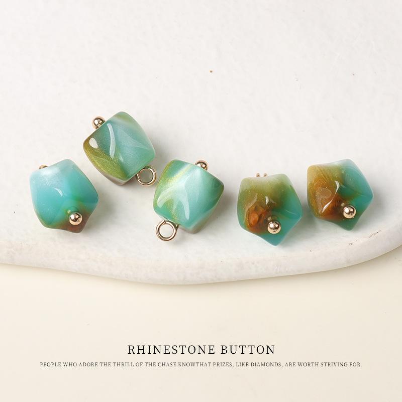 5pcs Color Resin Cut Face Gold Nail Buttons, National Style Cheongsam Hanfu Buttons, Shirt Cardigan Sweater Decorative Buttons