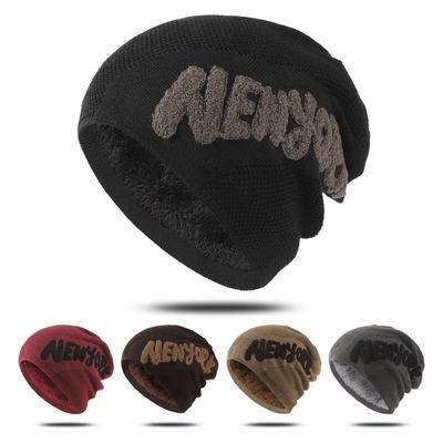 Unisex Fashion NEW YORK Letter Beanie Hat  Men & Women Plush Fur Lined Thick Warm Ski Winter Hat