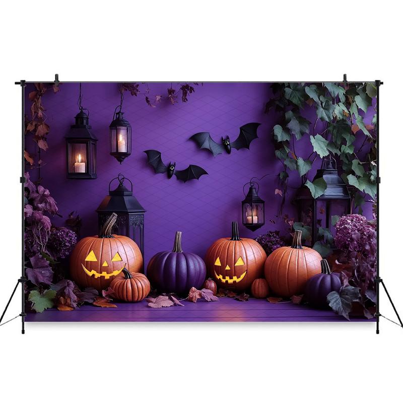 Mocsicka Halloween Photography Background Purple Wall Bat Autumn Leaf Pumpkin Party Decorations Child Baby Photo Backdrop Banner