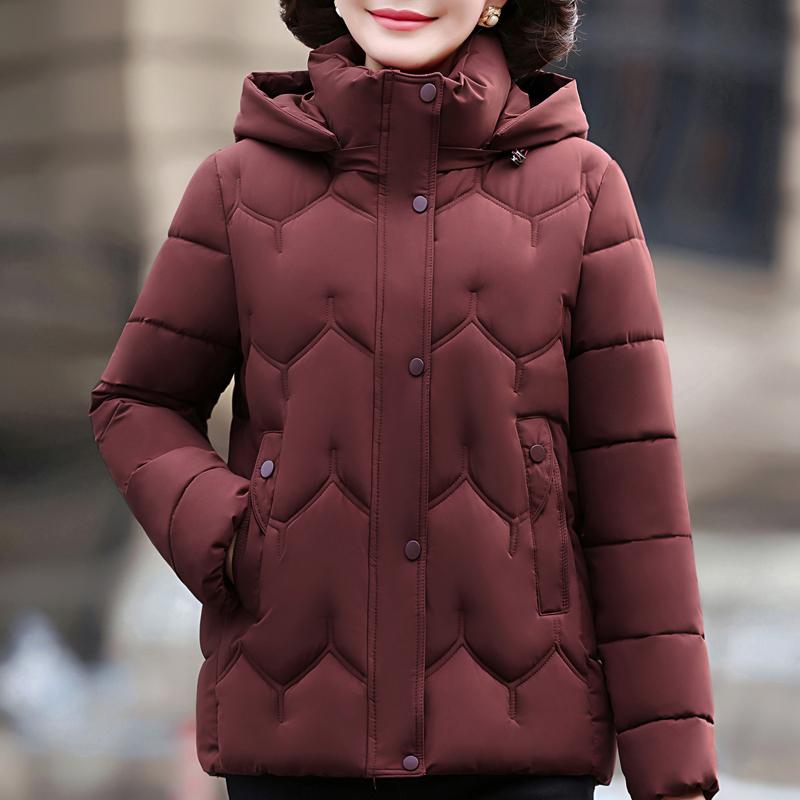 

Зимние теплые куртки женские парки с капюшоном элегантная свободная толстая верхняя одежда женские пальто среднего возраста 5XL темные пастельные красный