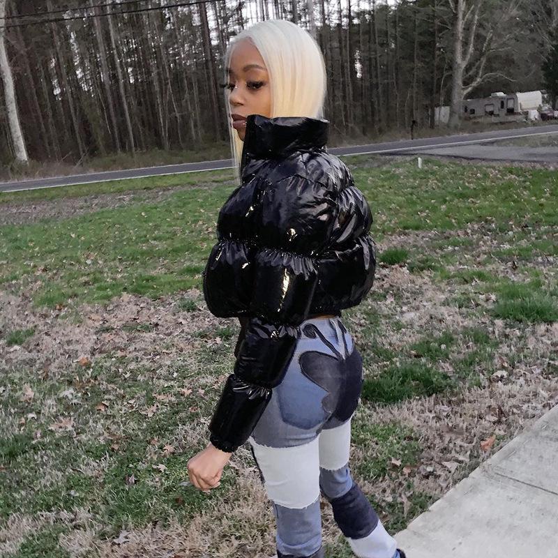 A2066T Women's Cotton-Filled PU Leather Jacket - Stand Collar, Autumn/Winter Collection