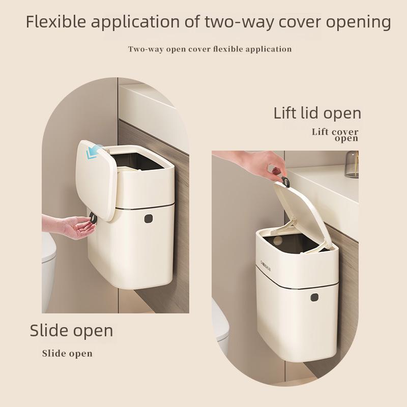 Wall-Mounted Bathroom Trash Can with Lid – Large Square Hanging Wastebasket for Toilets