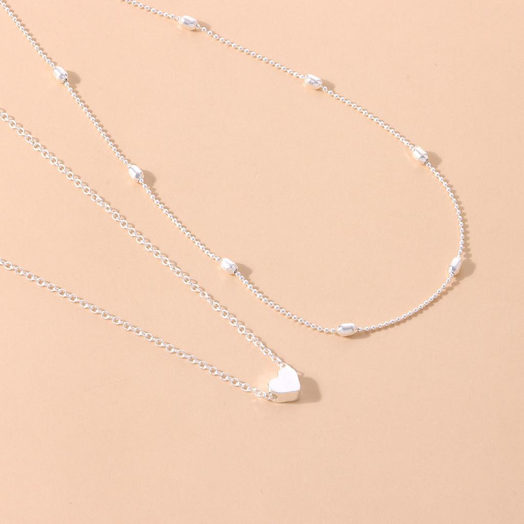 Pfirsichherz Lagenkette Personalisiert Einfache Mehrlagige Kleine Kette für den Alltag Doppelt