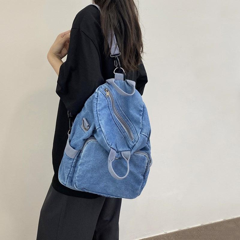 Rucksack aus gewaschenem Denim für Männer und Frauen mit großem Fassungsvermögen, Mehrzweck-Umhängetasche, lässiger kleiner Rucksack