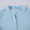 Sweetown Blue Stripe Short Sleeve Shirts For Women Button Up Turn Down Collar Slim Simple Casual Preppy Tops Basic Summer Tees