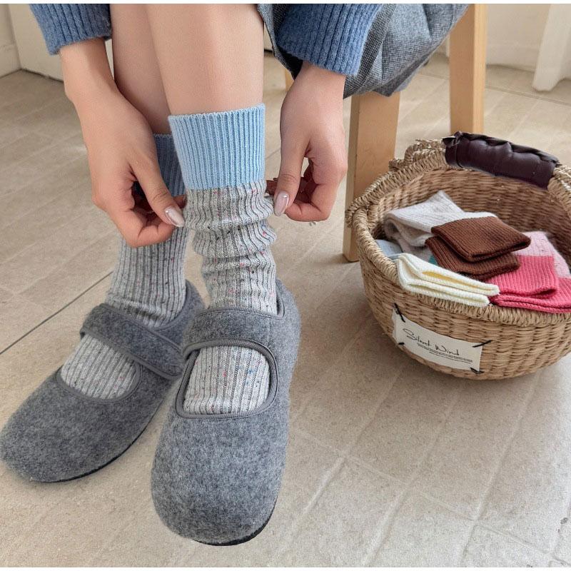 Spring Autumn Socks Double Needle Middle Tube Socks Thickened Warm Retro Women's Stacked Sports Socks Dot Yarn Korean INS Style