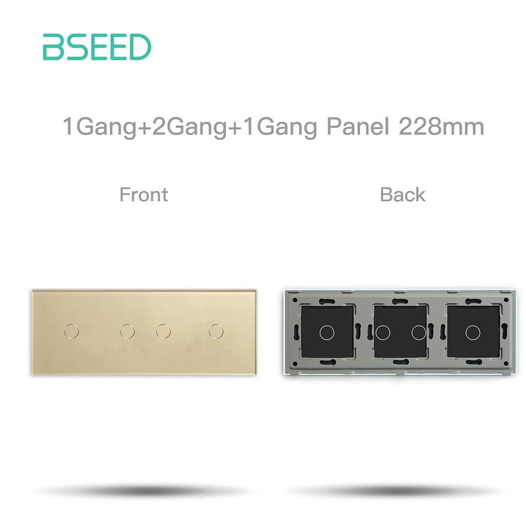 BSEED EU Standard 228mm Glass Panel 4/5Gang Touch Switch Panel Metal Frame Included Free Combination DIY Parts