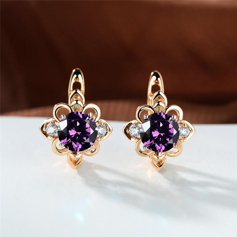 Boho Damskie Kolczyki Koła z Niebieskim Kamieniem i Kwiatami Dla Kobiet Złoty Kolor Małe Okrągłe Biżuteria Ślubna Prezent