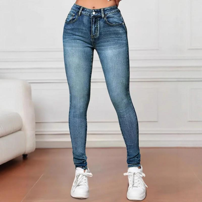 Women s Mid-waist Washed Elastic Hip-lifting Jeans WOMEN M