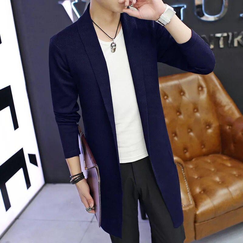 Men's Long Knit Cardigan Jacket - Korean Style Youth Fashion, Spring/Autumn Sweater Windbreaker