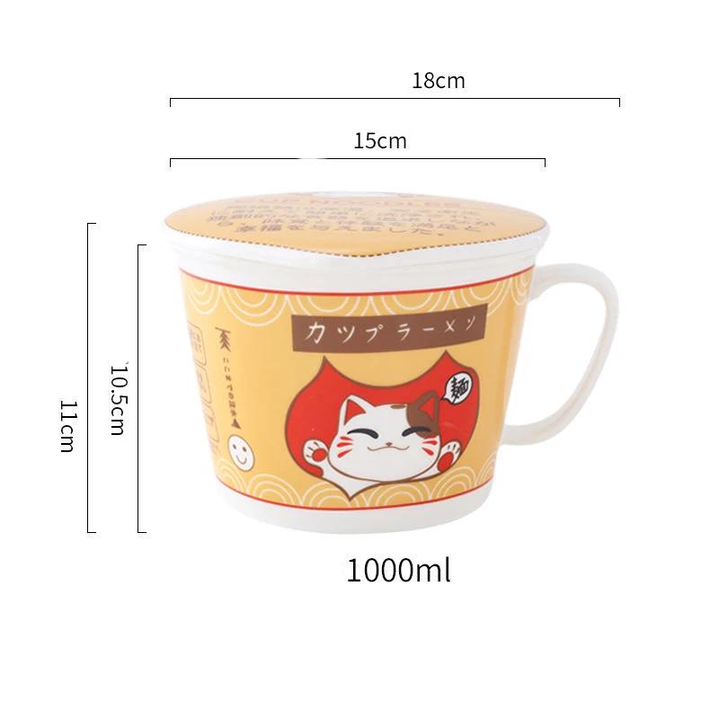 cat noodle Cup bowl ins style creative with cover box Student lunch box instant noodle soup bowl set dinner lunch Ceramic bowl