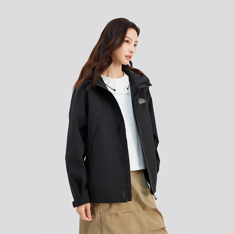 Skechers Outdoor Series Hooded Solid Color Zip-Up Long Sleeve Breathable Jacket Women Jackets Carbon-Black L424W166-0018