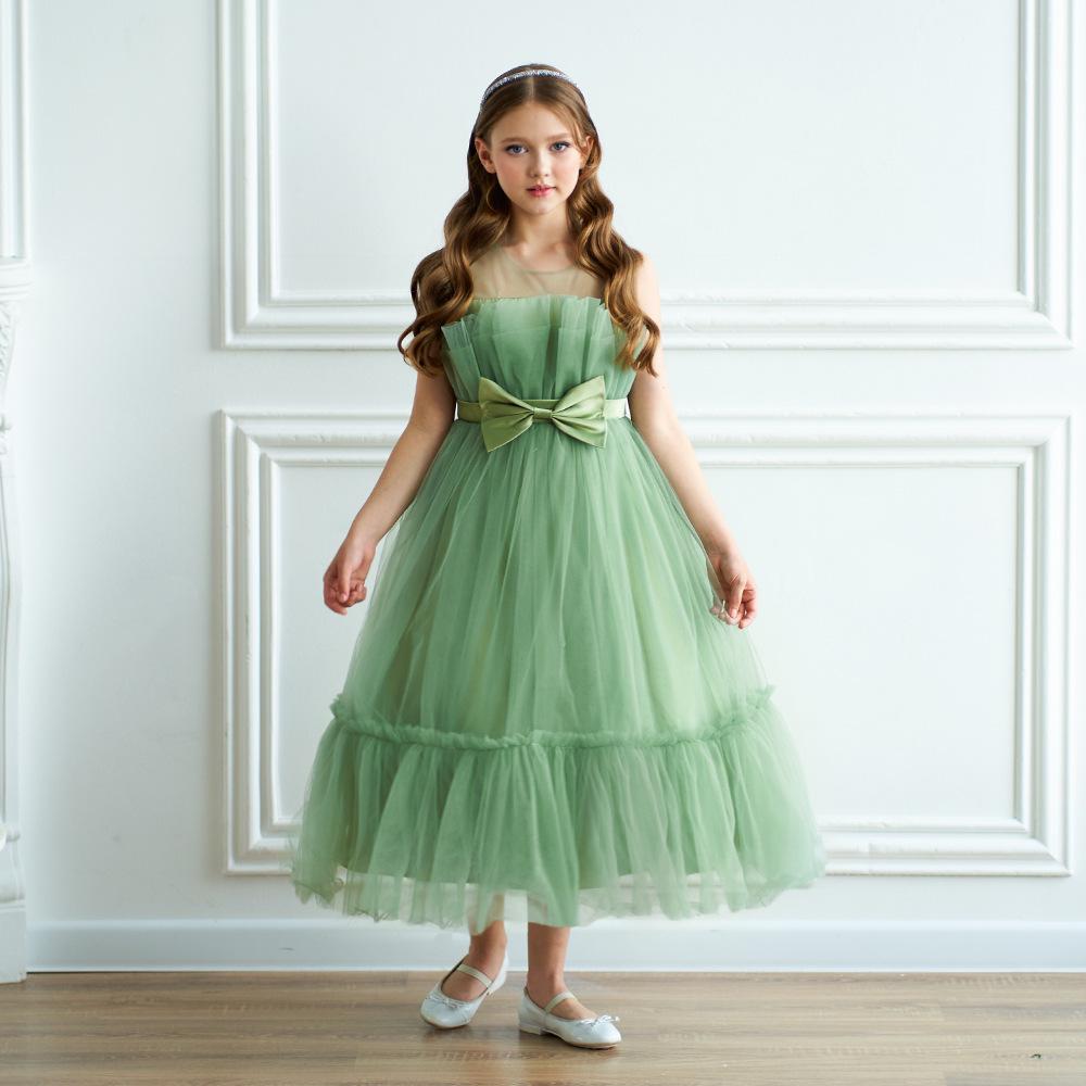 

Princess Fluffy Tulle Sleeveless Dress with Bow for Children s Day Performance 140cm