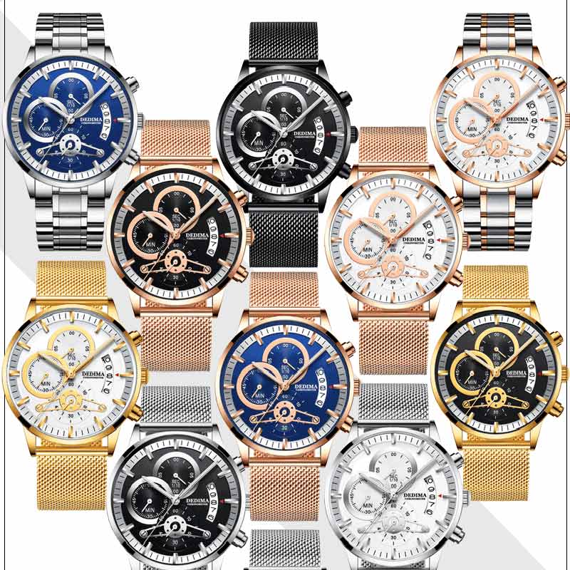 DEDIMA New Quartz Watch Brand Luxury Waterproof Chronograph Luminous Casual Men's Clock Three Eyes 6-pin Multi-function Watches