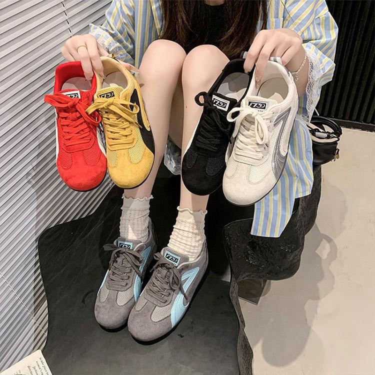 Red German training shoes women's 2025 new heightening platform sports shoes breathable mesh casual board shoes soft-soled Forrest Gump shoes