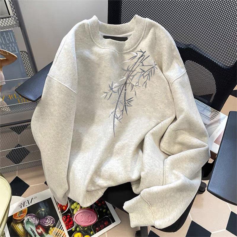 

Мужской свитшот с круглым вырезом на флисовой подкладке из бамбукового листа - Тяжелый 450 г, в китайском стиле, Осень/Зима. L