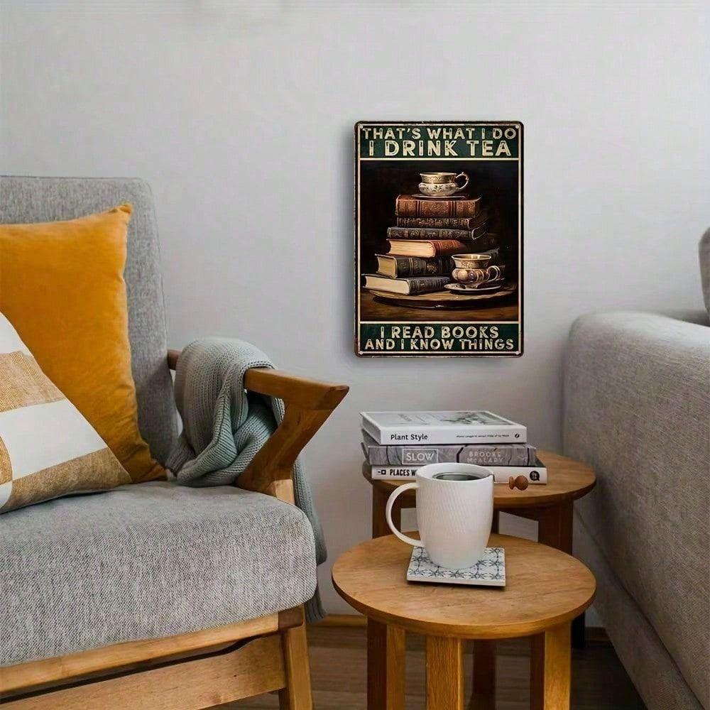 Vintage Metal Wall Art Poster Reading Book Coffee Home Decor