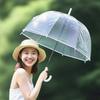Clear Dome Umbrella with 8 Ribs Long Handle Transparent Canopy Windproof Design for Rain Protection and Outdoor Use