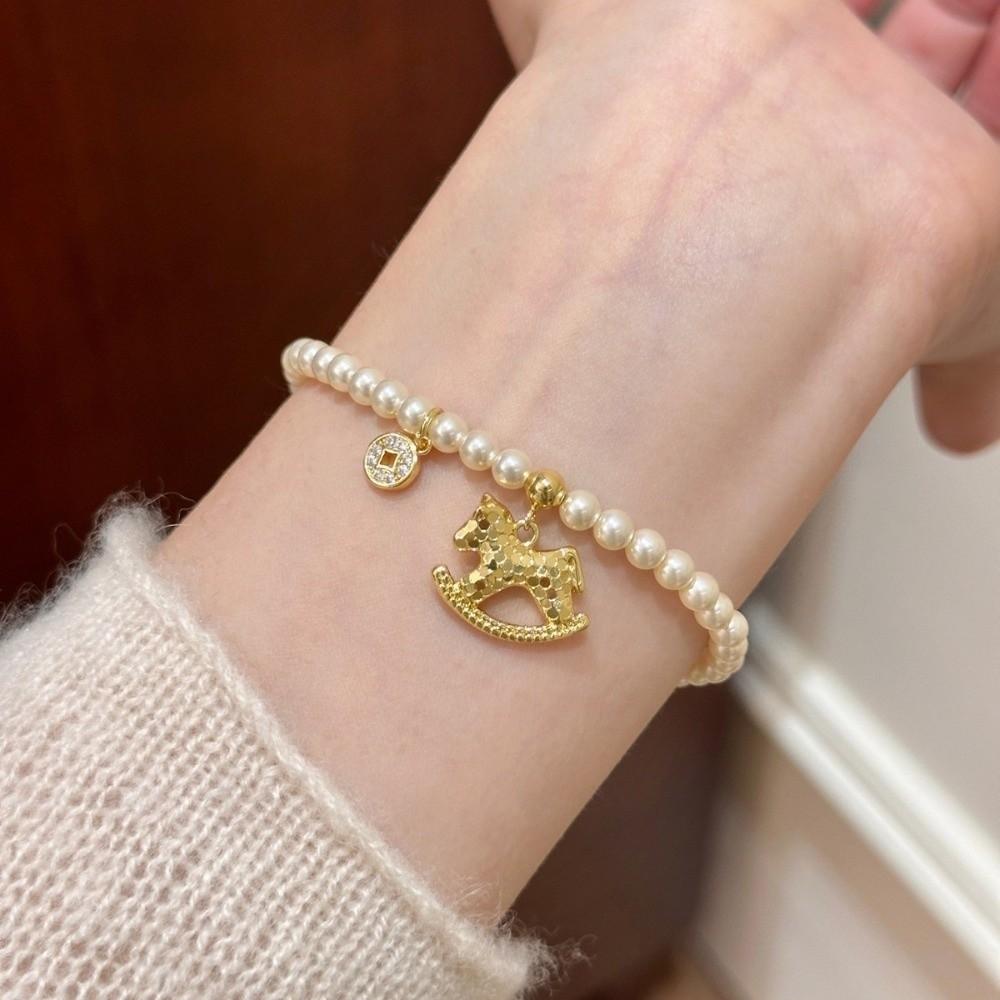 Pearl Zircon Horse Pendant Necklace Fashion Jewelry Trojans Earrings Cute Drop Earrings  For Girl