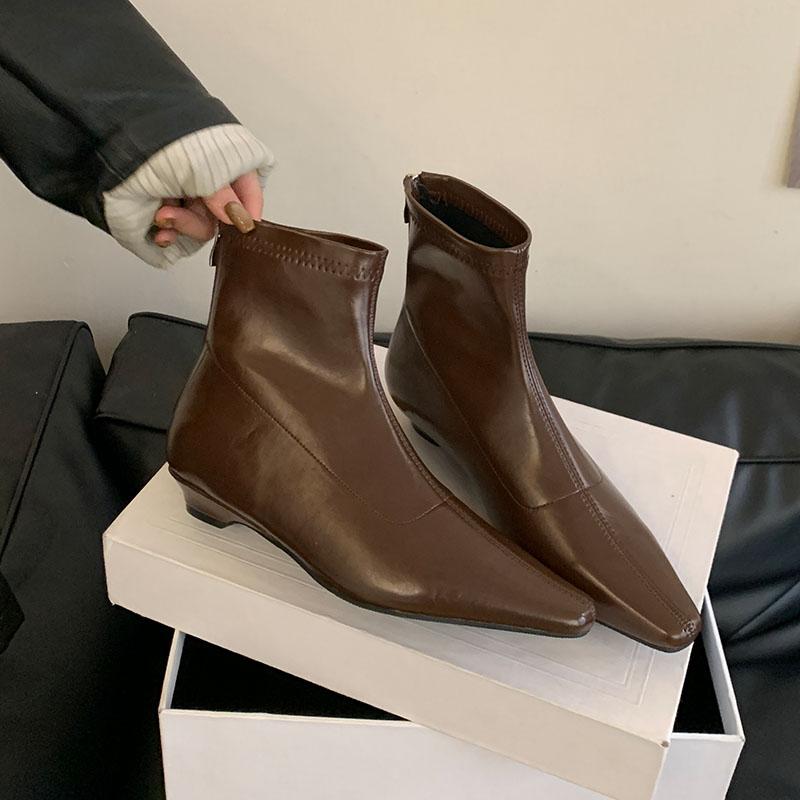Fashion Fashion Pointed Toe Women Flats Ankle Stretch Boots Shoes Casual Female Zippers Footwear Flats Ladies Short Boots Shoes