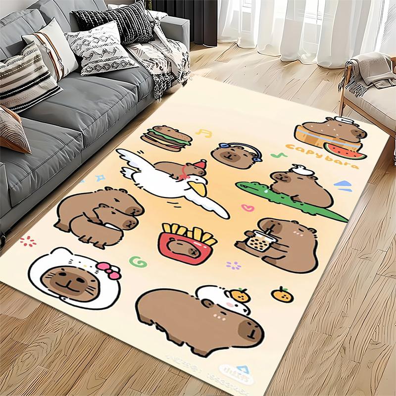 Cute Capybara Cartoon Pattern Carpet for Kids Room or Living Space Suitable for Use As an Anti-slip for Living Room Bedroom Sofas