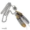 Stainless Steel Extra Large Feather Necklace Pendant Feather with Gold Gold Heart Gold Tip Feather Necklace [silver KYASYA] - Claw, Top, (2 Pieces) -